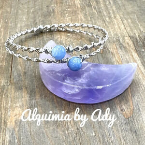 Silver statement tennis bangle set/ jeweled aquamarine cowgirl pastel